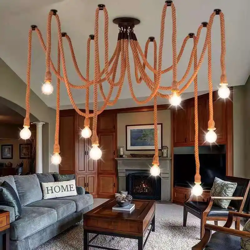 

Retro Hemp Rope Pendant ligh Edison E27 Light cord length100cm 200cm Indoor lighting Loft Chandeliers For Dining Room