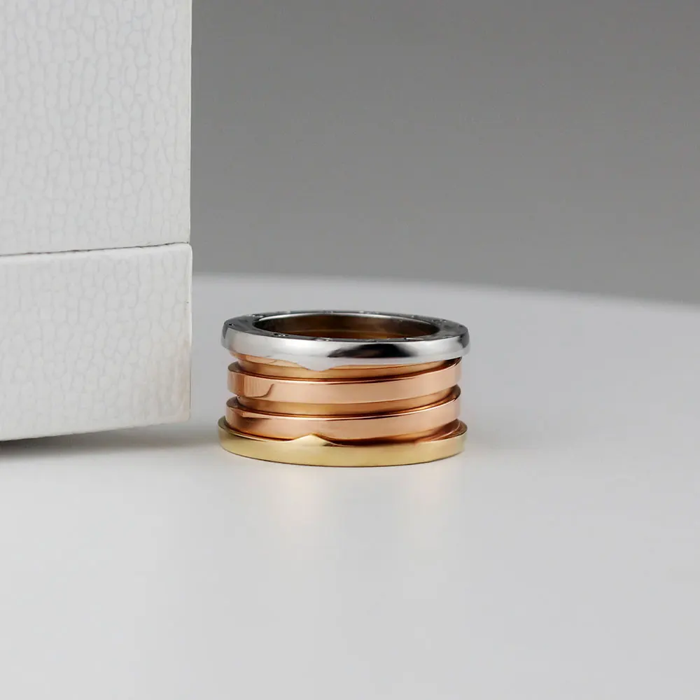 

KT Jewelry Luxury Rings High Quality 1:1 LOGO Roman Three Color Spring Wide Spiral Rings Bvl Jewelry For Couples