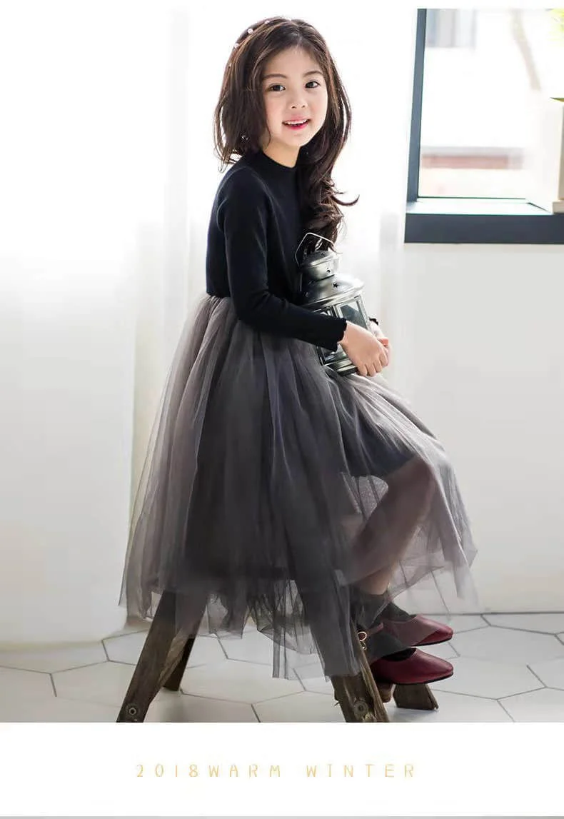 

Children's skirt autumn and winter dress new Korean version plus velvet base medium and large girls Western princess dress net y