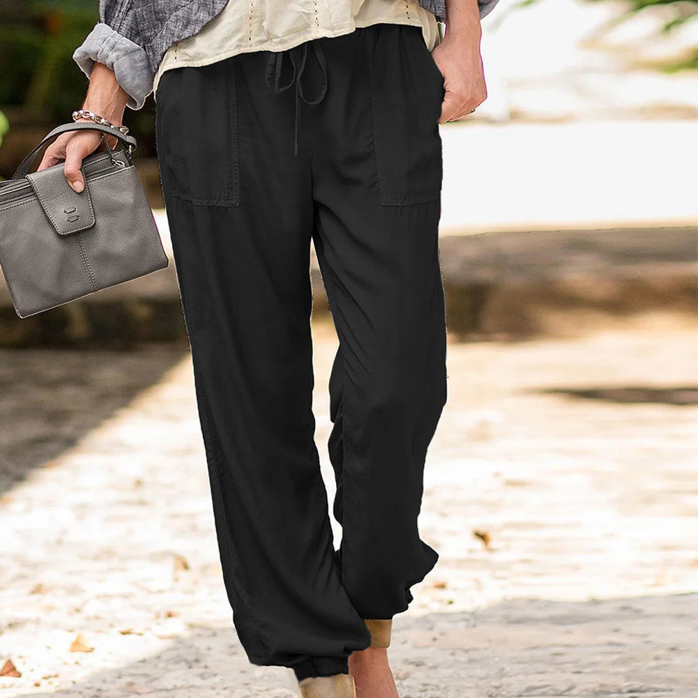 

Однотонные карманы эластичная талия спортивные брюки женская одежда летняя уличная одежда повседневные женские длинные брюки KJIUL1