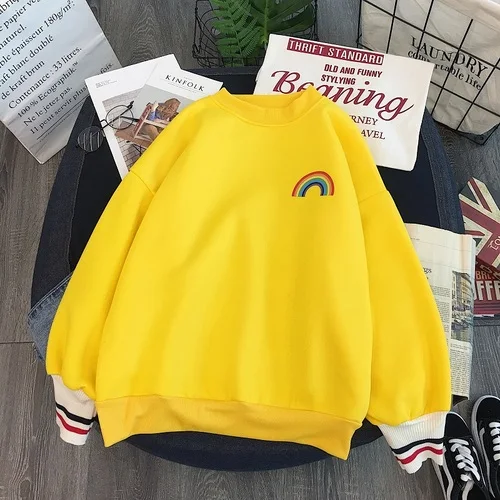 Xian 850 huang Harajuku Радуга вышивка флисовые толстовки для женщин Корейский Kawaii кофты Усаги 90s Эстетическая негабаритных толстовка для девочек уличная одежда - Цвет: Xian 850 huang