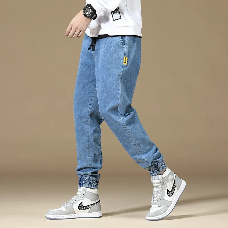 Оригинальные мужские джинсы со шнуровкой классический стиль повседневные