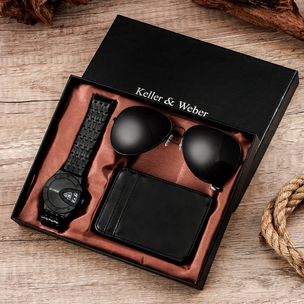 

3 шт., мужские кварцевые часы с кожаным ремешком