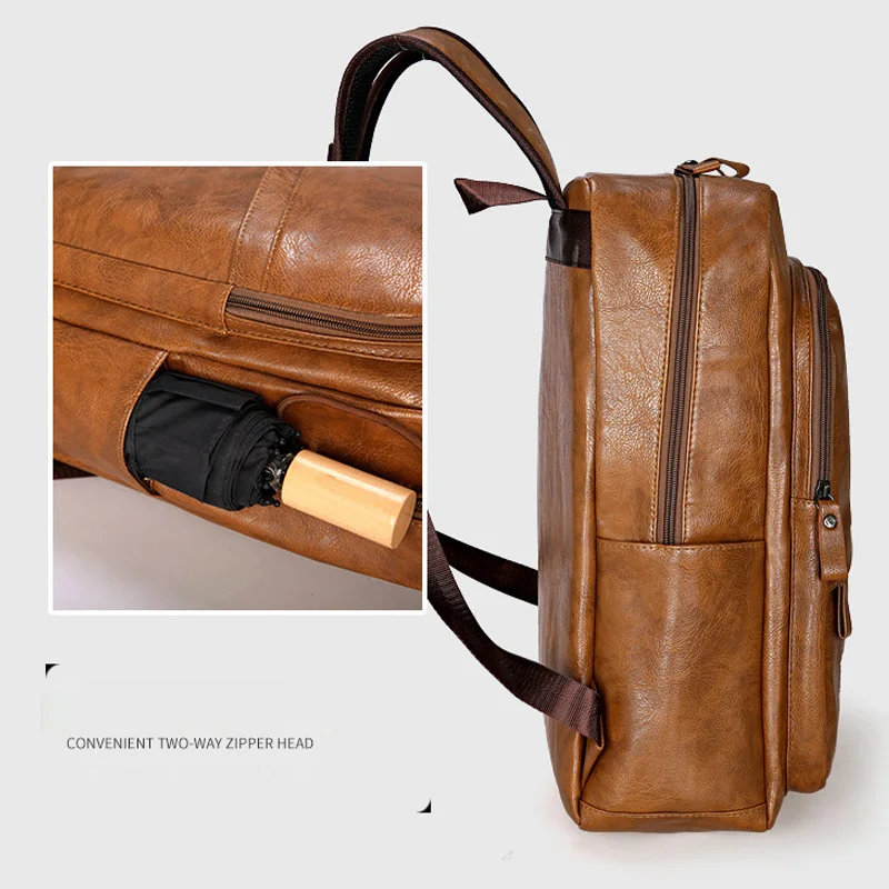 Рюкзак мужской из искусственной кожи Модный водонепроницаемый ранец для