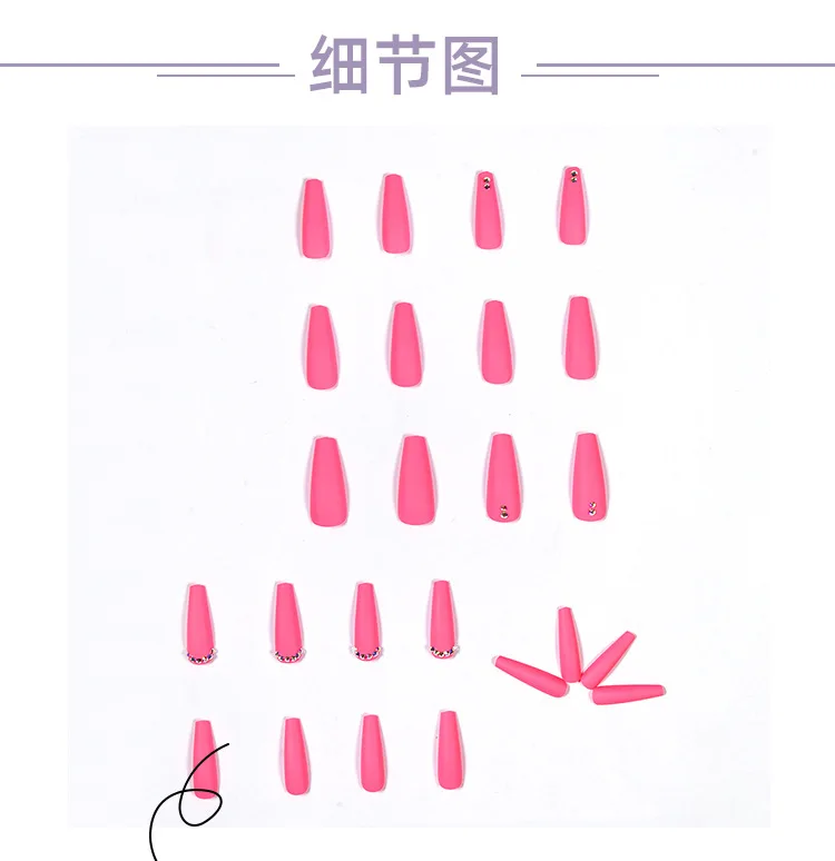 

24pcs False Crescents Rhinestone Nails Patch Pink Glue Type Long Paragraph Fashion Manicure Patch False Nails Patch NE