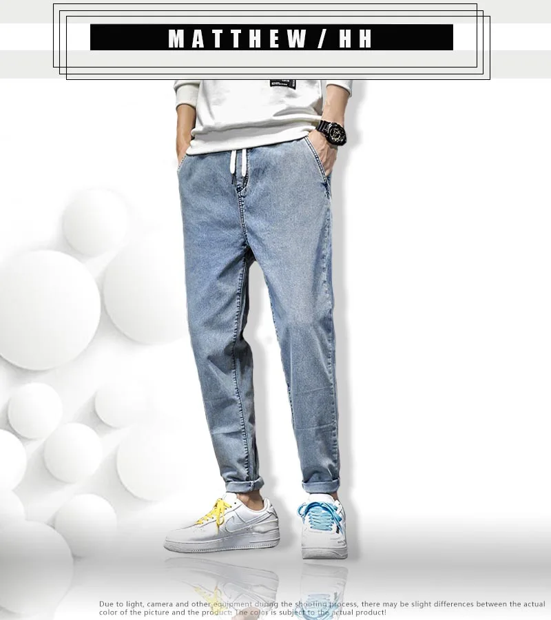 

2020 Autumn winter men's jeans loose casual pants lace up pants street wear L016