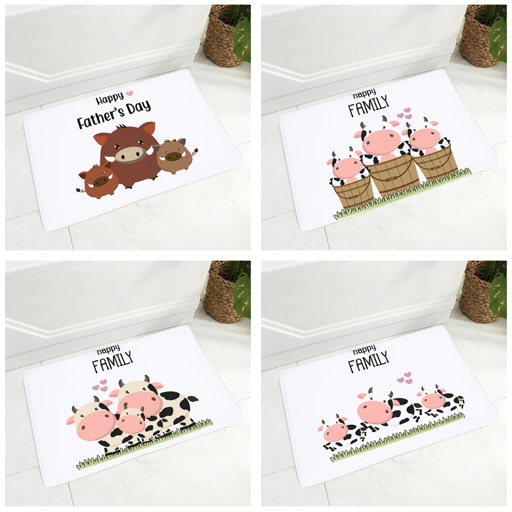Cartoon Dog Elephant Cow Family Doormat Non-Slip Soft Flannel Carpet Decor Nordic Animal Floor Door Mat for Hallway | Дом и сад