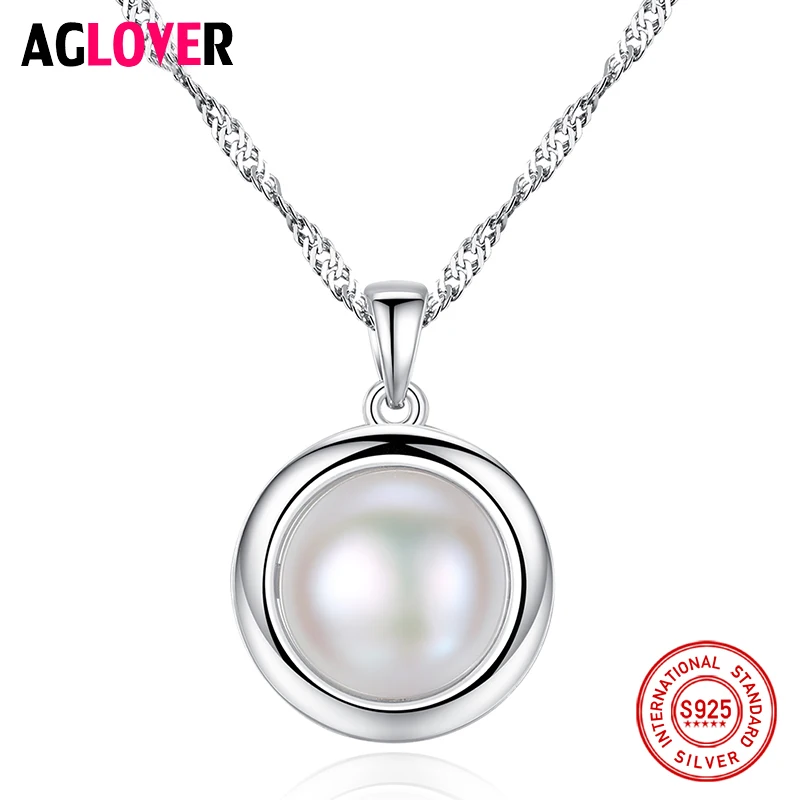 

AGLOVER 2019 New 925 Silver Necklace Chain Natural Freshwater Pearl Women Pearl Pendant Women Necklace Jewelry Gift Wholesale