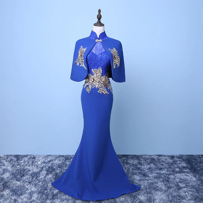 Новое китайское традиционное платье женское тонкое Cheongsam вышивка Съемная шаль длинный Ципао вечернее платье Размер XS-3XL