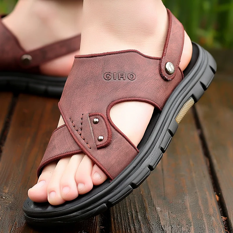 

Men's High-End Sandals 2021 New Summer Leather Soft-Soled Leather Sandals Beach Shoes Non-Slip Dual-Use Slippers