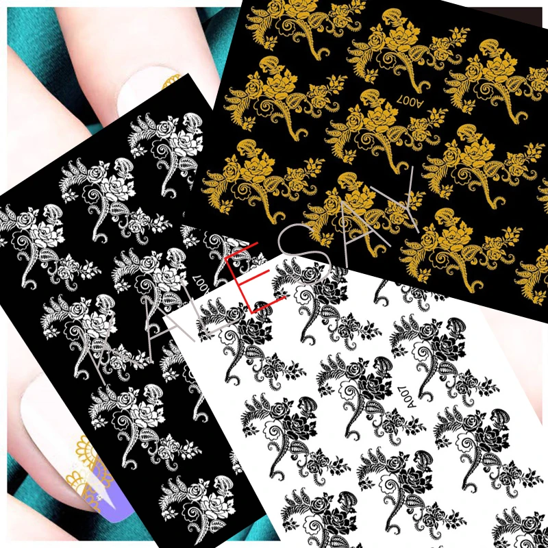 Большая наклейка для дизайна ногтей маникюрный дизайн цветок черная роскошный