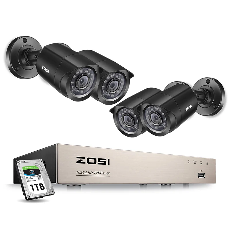 ZOSI 8CH CCTV система 4 шт 720 p/1080 p наружная Водонепроницаемая камера безопасности DVR комплект День/Ночь домашняя система видеонаблюдения