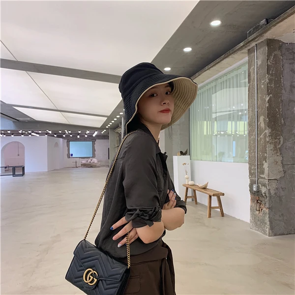 

2021 Two Sides Can Wear Large Eaves Jostle Sunshade Hat Children Summer Vacation Korean Version Fisherman Hat Tide