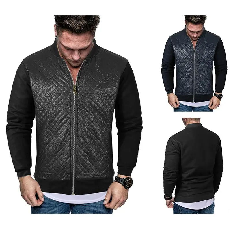 

Men's Jackets and Coats Plaid Windbreaker Stand collar Bomber Jacket Men Slim fit Black Navy New