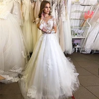wedding dress luxury full sleeves bridal gowns lace floor length a line scoop neck see through bride gown robe de mari%c3%a9e
