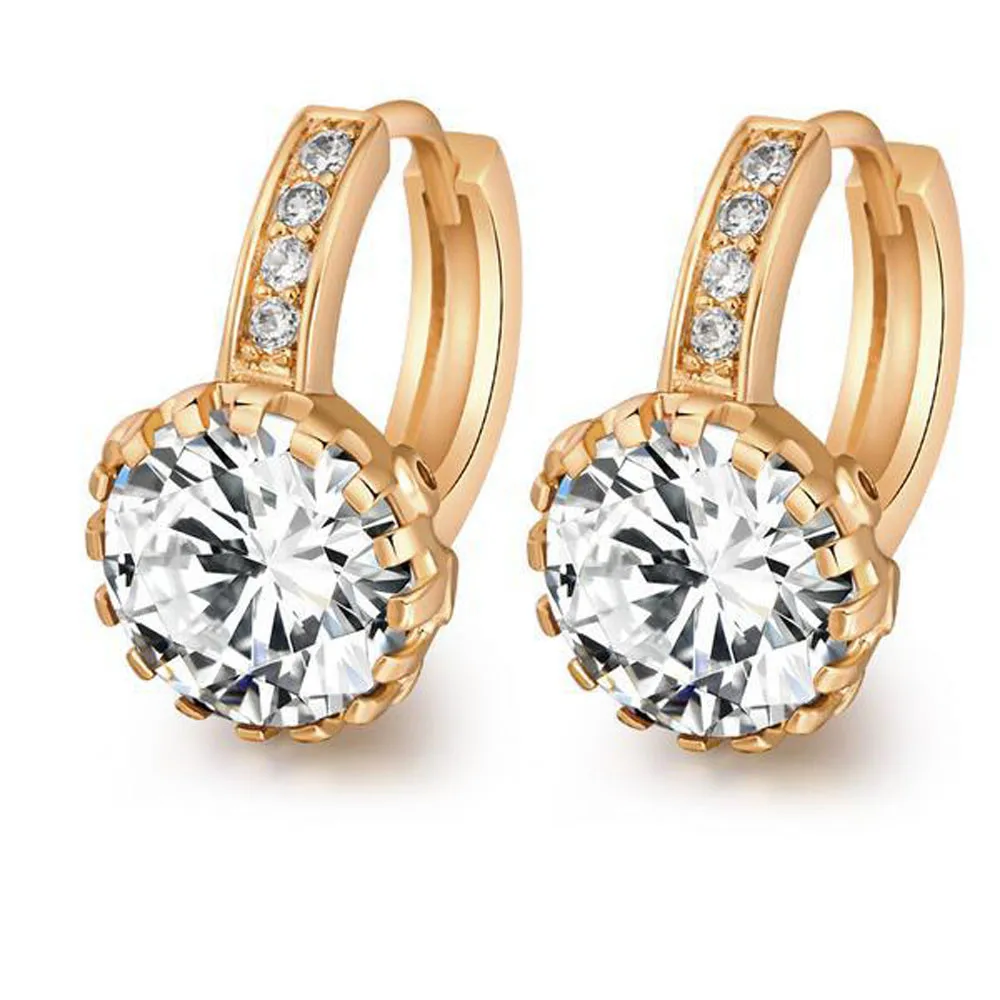 Серьги из желтого золота круглый цветок Oorbellen кольцо с цирконами женские серьги