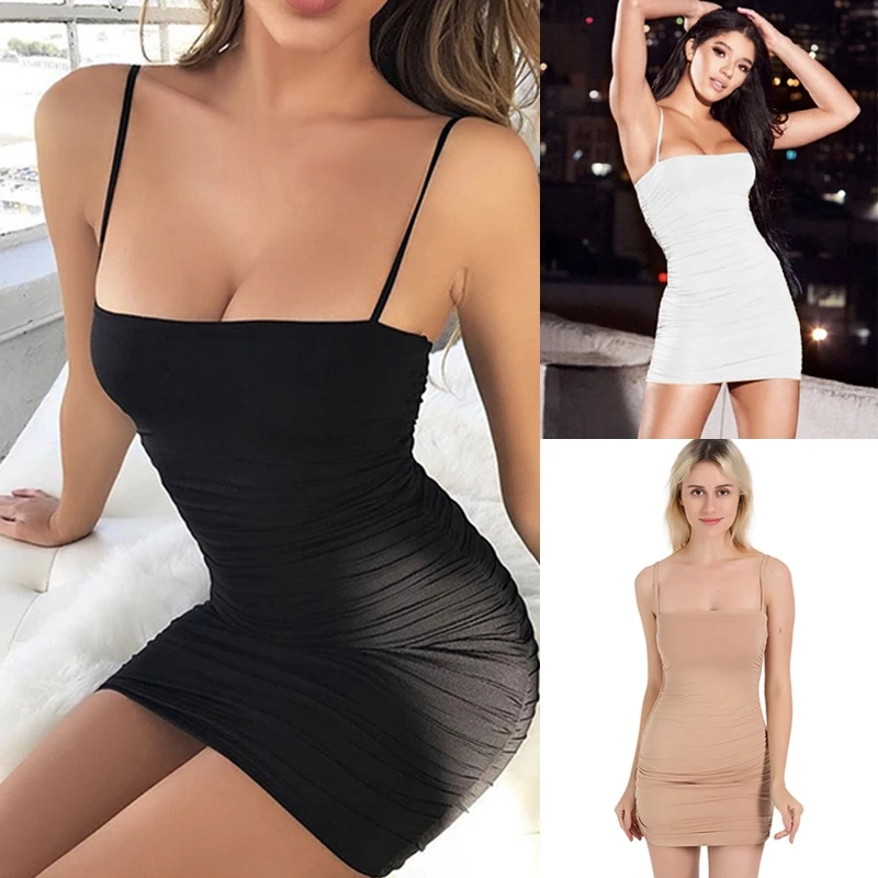 

Ruffles Spaghetti Strap Dress Sexy Mini Ruched Sleeveless Backless Party Clubwear Dresses