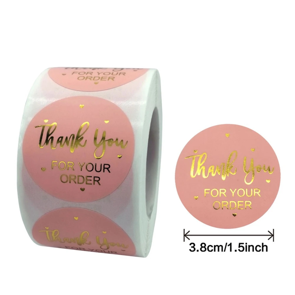 

500Pcs Roll "THANK you for your order" Sticker With Gold Foil Pink Stickers For Company Giveaway & Birthday Party Favors