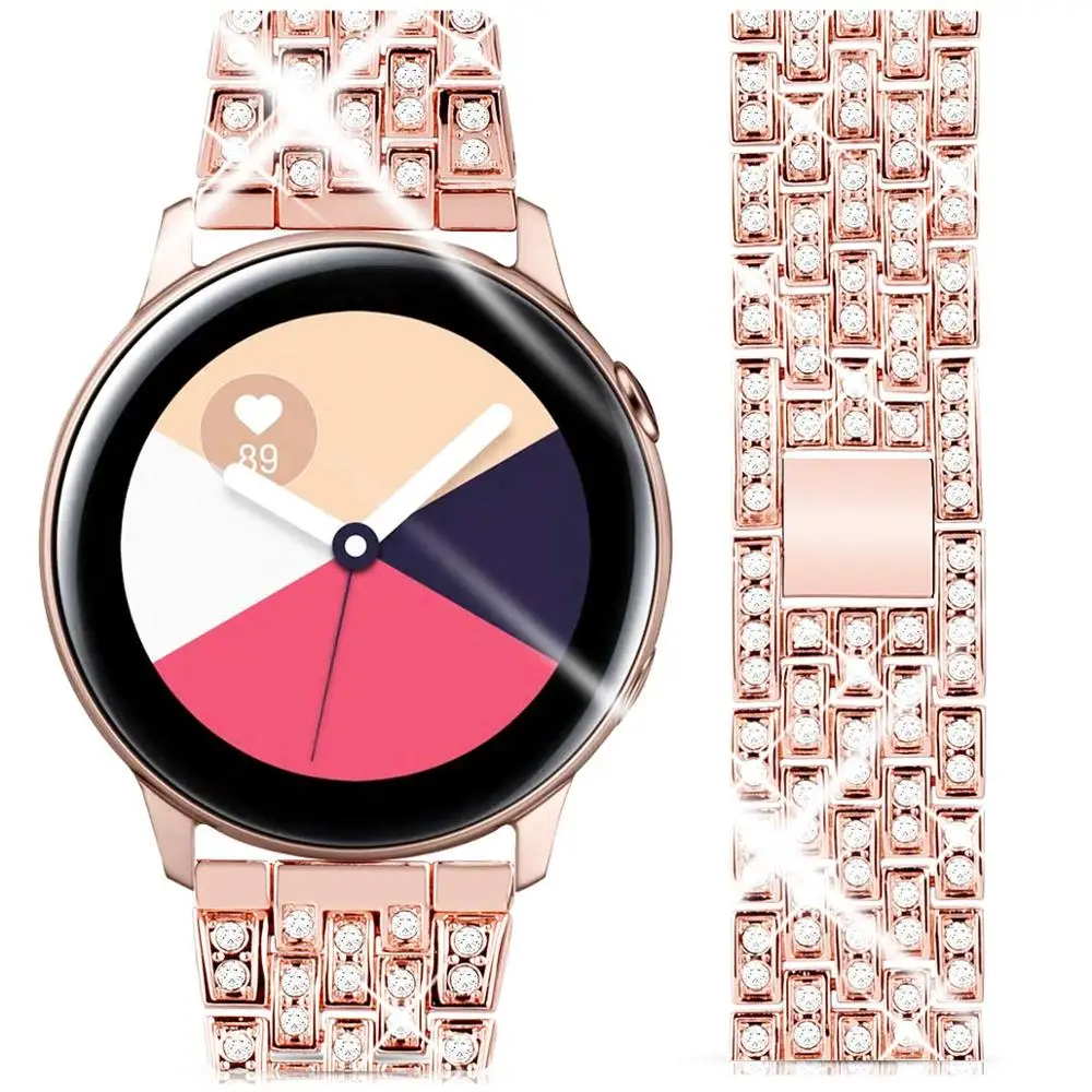 Роскошный ремешок 20 мм 22 для Samsung Galaxy watch 3 active 2 band 42 46 Gear s3 алмазная Петля из стали