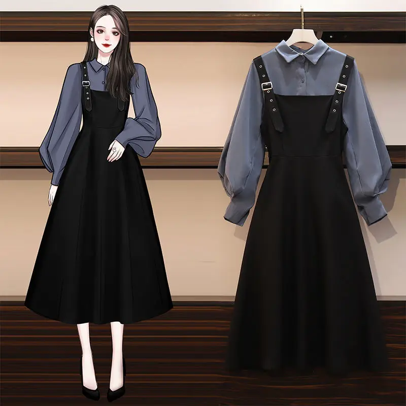 

Dress Sets Women Plus Size 4XL Chic Fashion Elegant Office Lady Outfits 2 Piece Korean Fall Basic Simple Female Shirts Vestido