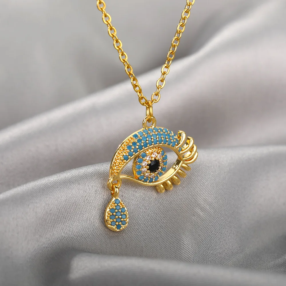 

Cubic Zirconia Evil Eye Necklaces For Women Stainless Steel Gold Color Turkish Eye Crystal Necklace Christmas Jewelry Gift 2021