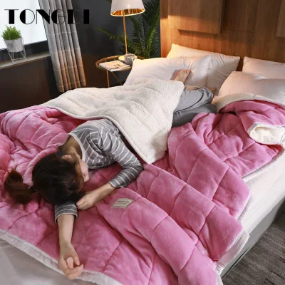

TONGDI Woolen Raschel Blanket Soft Thickened Thick Warm Elegant Two-tiered Fleece Luxury For Cover Sofa Bed Bedspread Winter