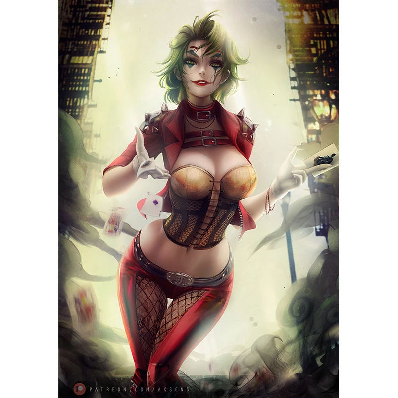 

Sexy Woman Joker Playing Card Canvas Painting Custom Print Anime Video Game Comics Art Poster Wall Decoration Picture for Room