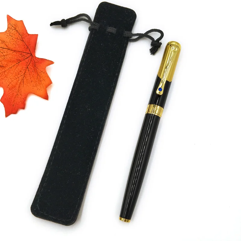 pen with bag Yushun черная и Золотая Роскошная Алмазная перьевая ручка для денег 0,5 мм чернильная ручка для письма подарок для офиса и школы - Цвет: pen with bag