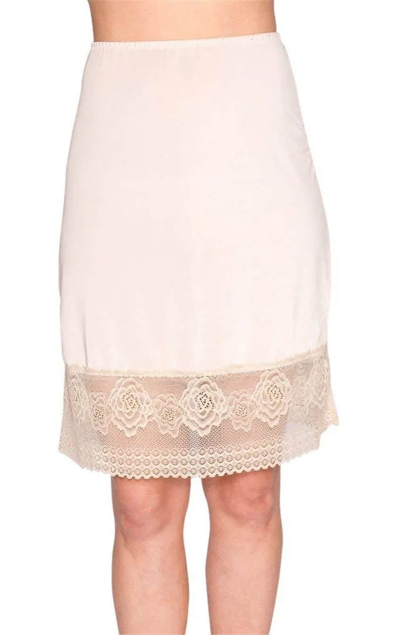 

Women Lace Slip Skirt Extender Knee Length High Waist Midi Skirts