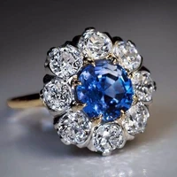 noble female blue white crystal stone ring charm gold thin wedding rings for women dainty bride flower zirconia engagement rings