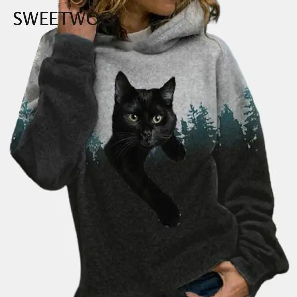 

Spring and Autumn Women's Sweatshirt Fashion Warm Round Neck Leisure Winter Animal Print Long Sleeve Hoodie Warm Pullover Top