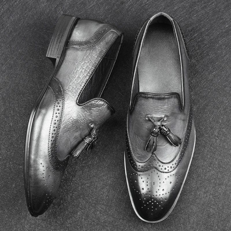 Мужские мокасины из лакированной кожи черного и серого цвета размеры 36 48|Туфли| |