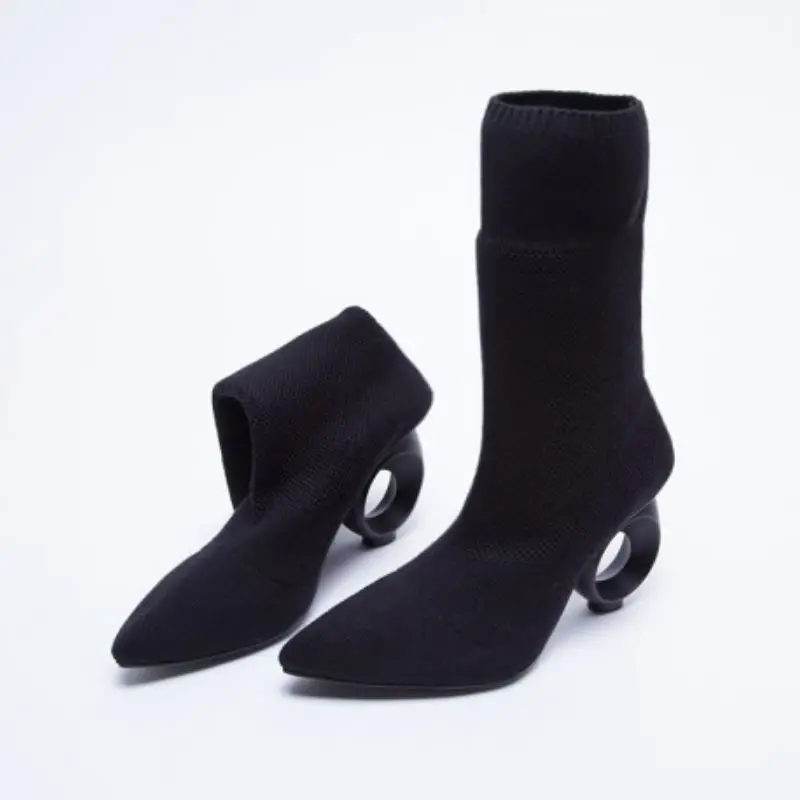 

Coolcept Short Boots For Women Fashion Wool Material Warm Fur Winter Boots Special Heels Pointed Head Casual Footwear Size 33-40