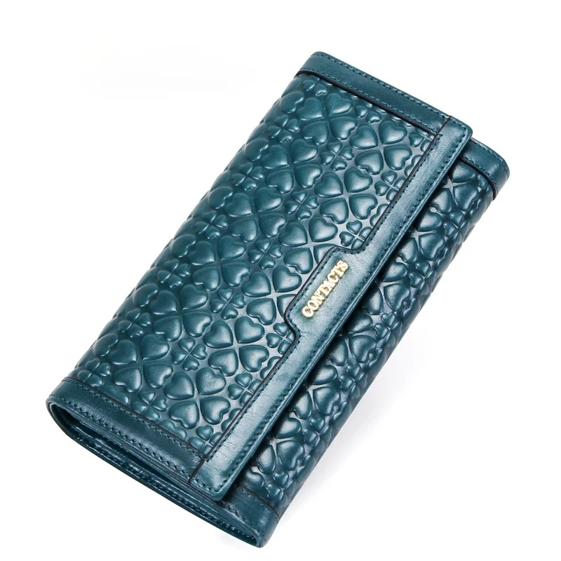 Leather embossed ladies wallet long casual tri-fold clutch