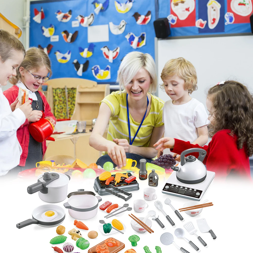 

Детская имитация кухонной еды, ролевая игра, индукционная плита, резка овощей, Детские интерактивные игрушки для родителей и детей