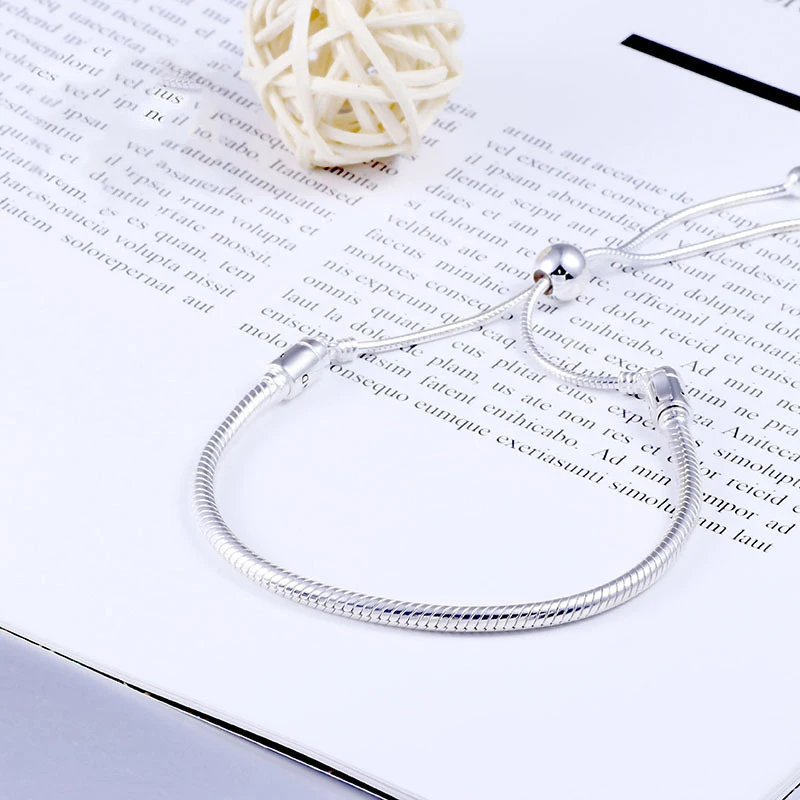 

Claudia Free Shipping Real 925 Sterling Silver Moments Sliding Clasp Adjust Bracelet Bangle Fit Women Bead Charm DIY Jewelry