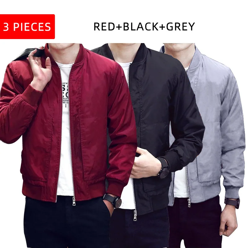 3PC R Black G FK063 Повседневная куртка-бомбер, Мужская однотонная Модная приталенная весенняя куртка, осенняя верхняя одежда, пальто, бейсбольные куртки, мужская уличная куртка - Цвет: 3PC R Black G FK063
