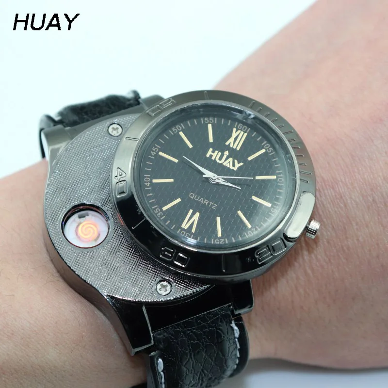 Прикуривателя часы Для мужчин USB Перезаряжаемые спортивные Кварцевые наручные