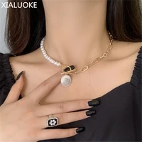 xialuoke fashion simple metal chain beaded pearl necklace for women retro elegant lady chokers necklaces party jewelry 2021