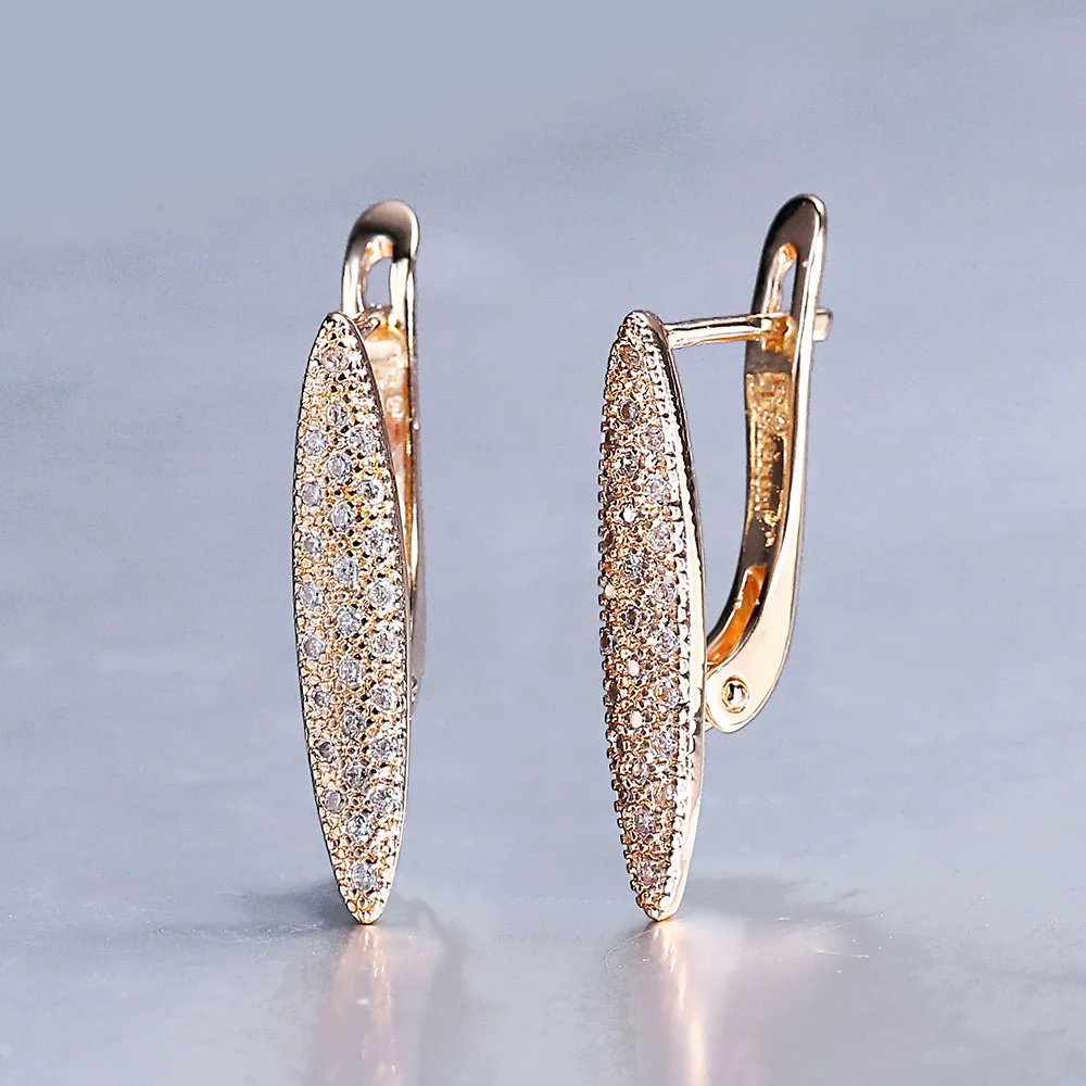 

New Trendy Oval Stick Stud Earrings 585 Rose Gold Filled Paved Cubic Zirconia For Women Girl Wedding Jewelry Gifts GE138B