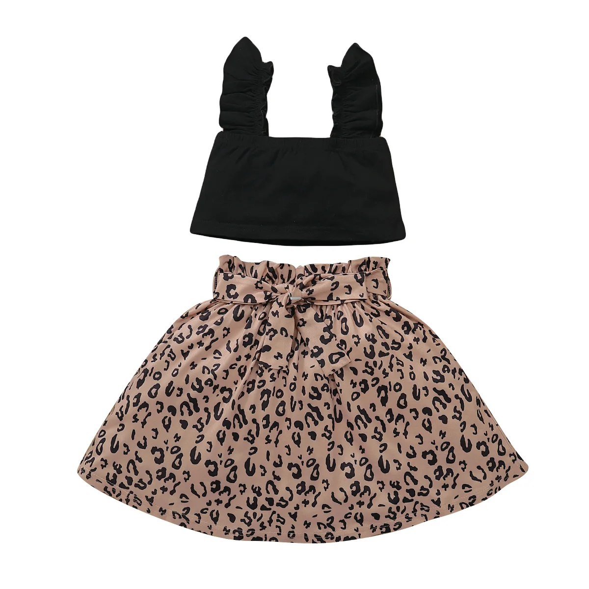 

Summer Fashion Infant Baby Girls Clothes Sets 1-6Y Ruffles Sleeveless Vest Tops Leopard A-Line Skirts 2-6Years