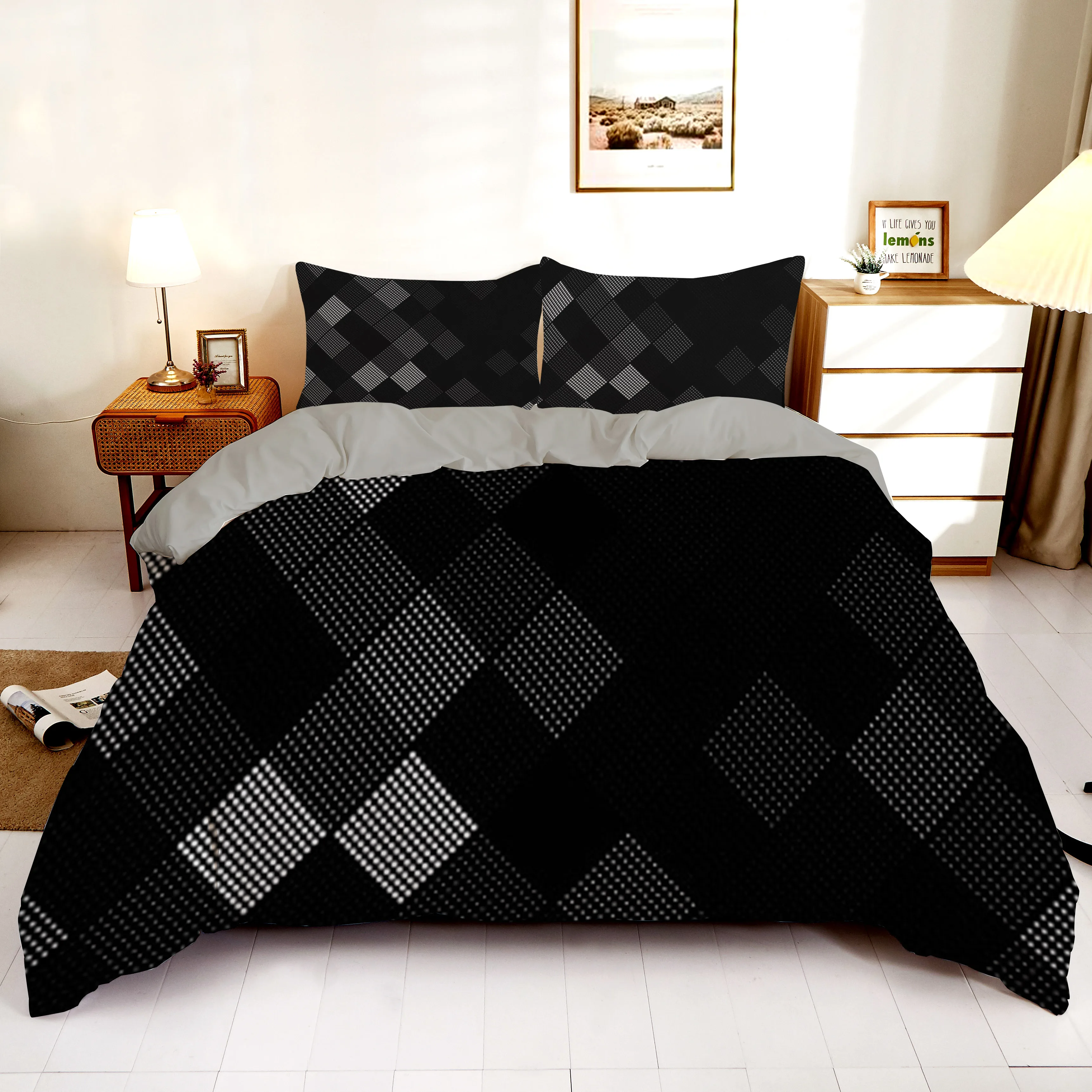 Квадратный тема Стиль 2/3 шт. Постельное белье Черные детские штаны с