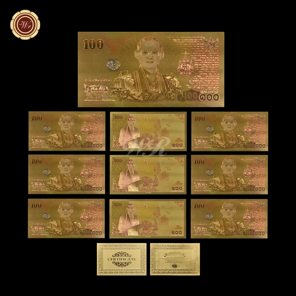 Новая золотая банкнота 2004 года Золотая банкнота королева Sirikit 72-й юбилей Золотая фольга банкнота 100 БАТОВ для коллекции - Цвет: 10PCS