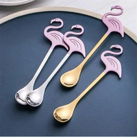 stainless steel flamingo coffee scoop tableware ice cream teaspoons stirring spoon drinking tools party supplies
