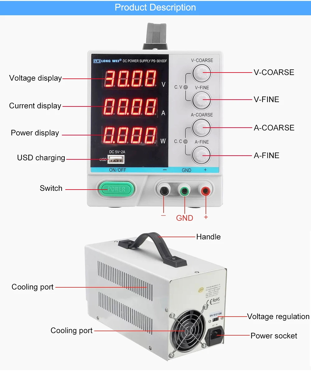 LW PS-3010DF источник питания постоянного тока 30V 10A высокое precision4-digit светодиодный дисплей USB зарядки Ремонт переключение лабораторный блок питания