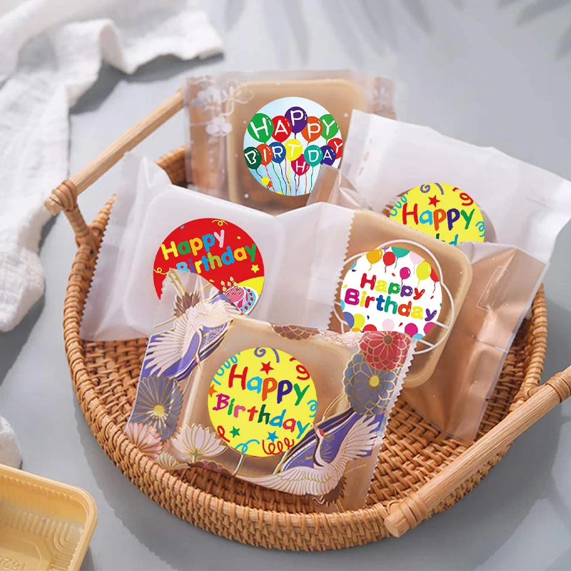 

500 pcs/roll of 8 styles of happy birthday round stickers, used for party gift packaging, scrapbook tags, notebook decoration