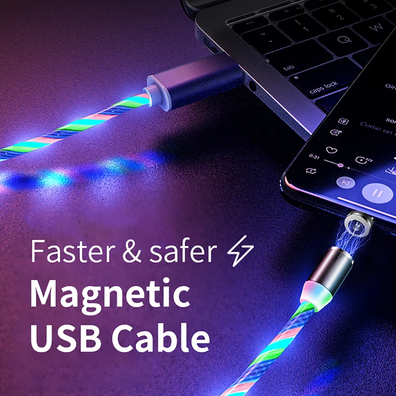 2 м Магнитный кабель с разъемом USB Type-C шнур потока световой освещение жила провода