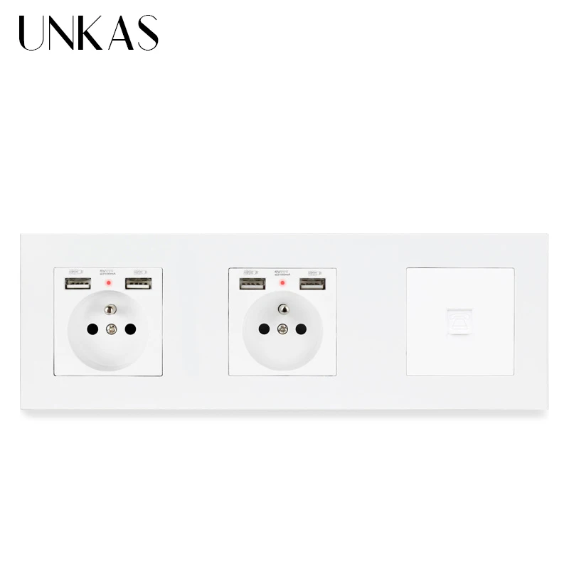 Двойная французская стандартная настенная розетка UNKAS из Черного поликарбоната