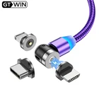 Магнитный кабель GTWIN с поворотом на 540 градусов для iPhone 12, Type C, 8 Pin, зарядный кабель для Xiaomi, Huawei, Магнитный провод для зарядки Micro USB