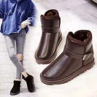 fashion the new winter snow boots ankle slip on round toe flat with solid plush belt buckle thick bottom thicken low 1cm 3cm